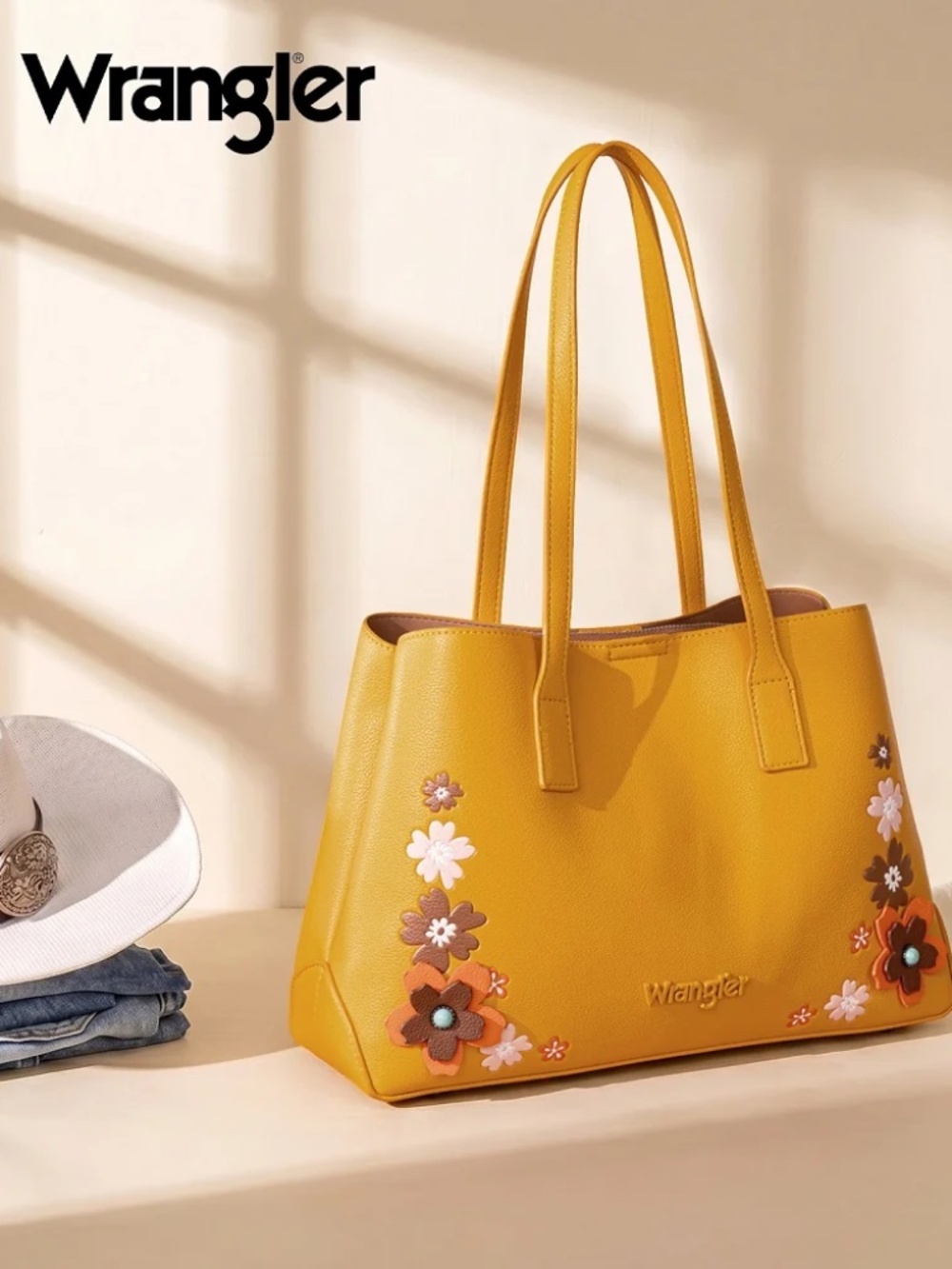Wrangler Floral Accent Tote Shoulder Bag Yellow